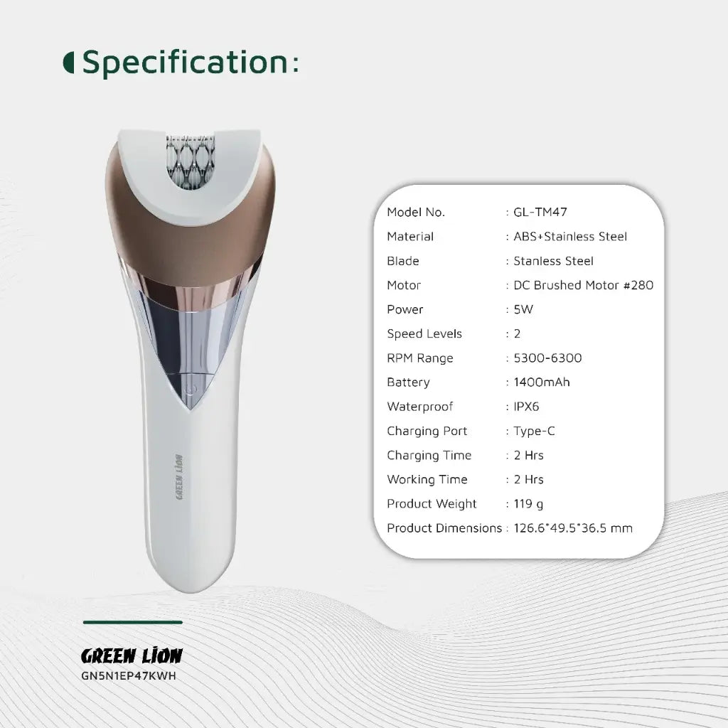 GREEN LION 5IN1 CORDLESS EPILATOR KIT - WHITE