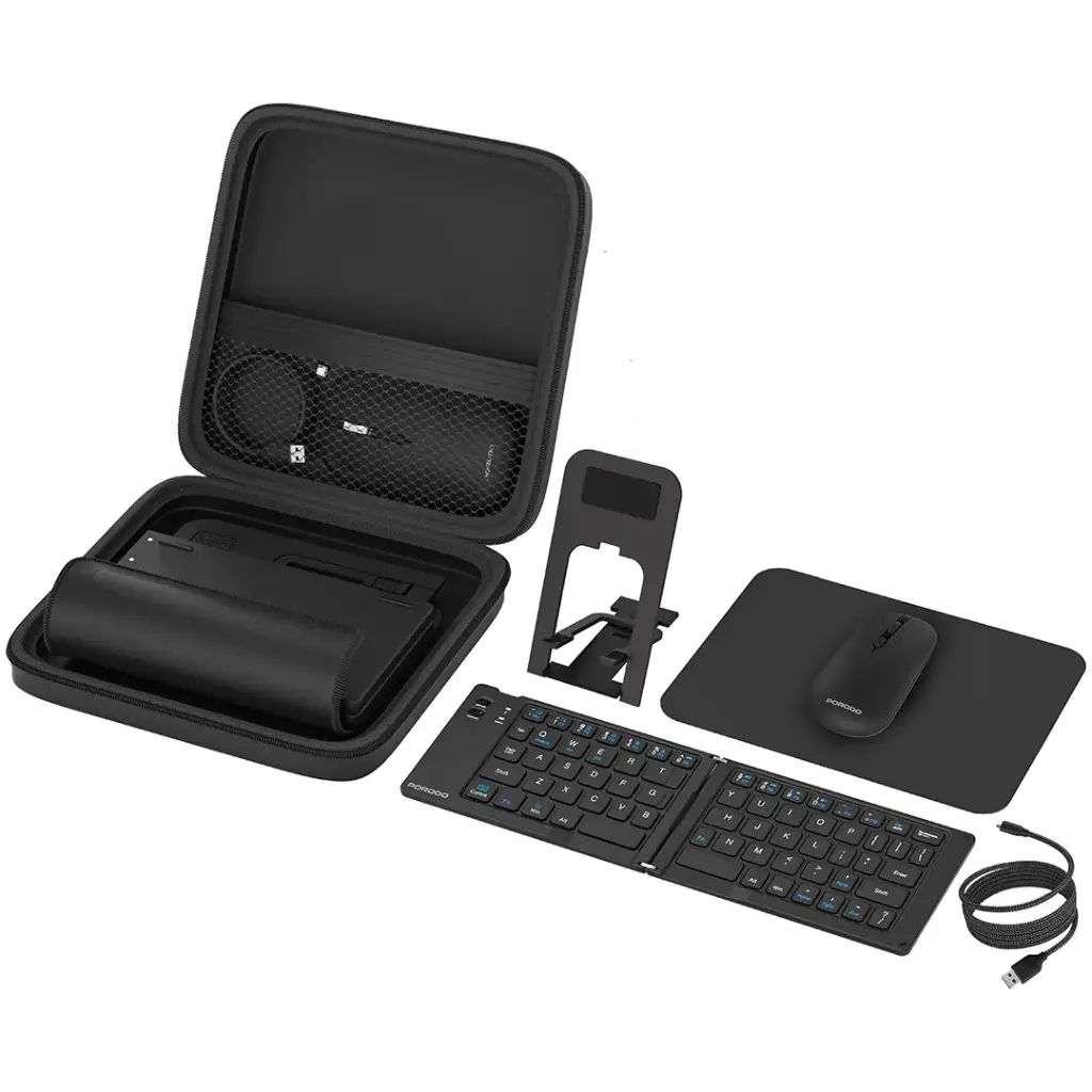 PORODO 6in1 KEYBOARD & MOUSE SET MAGNETIC CABLE,PHONE STAND&TRAVEL CASE