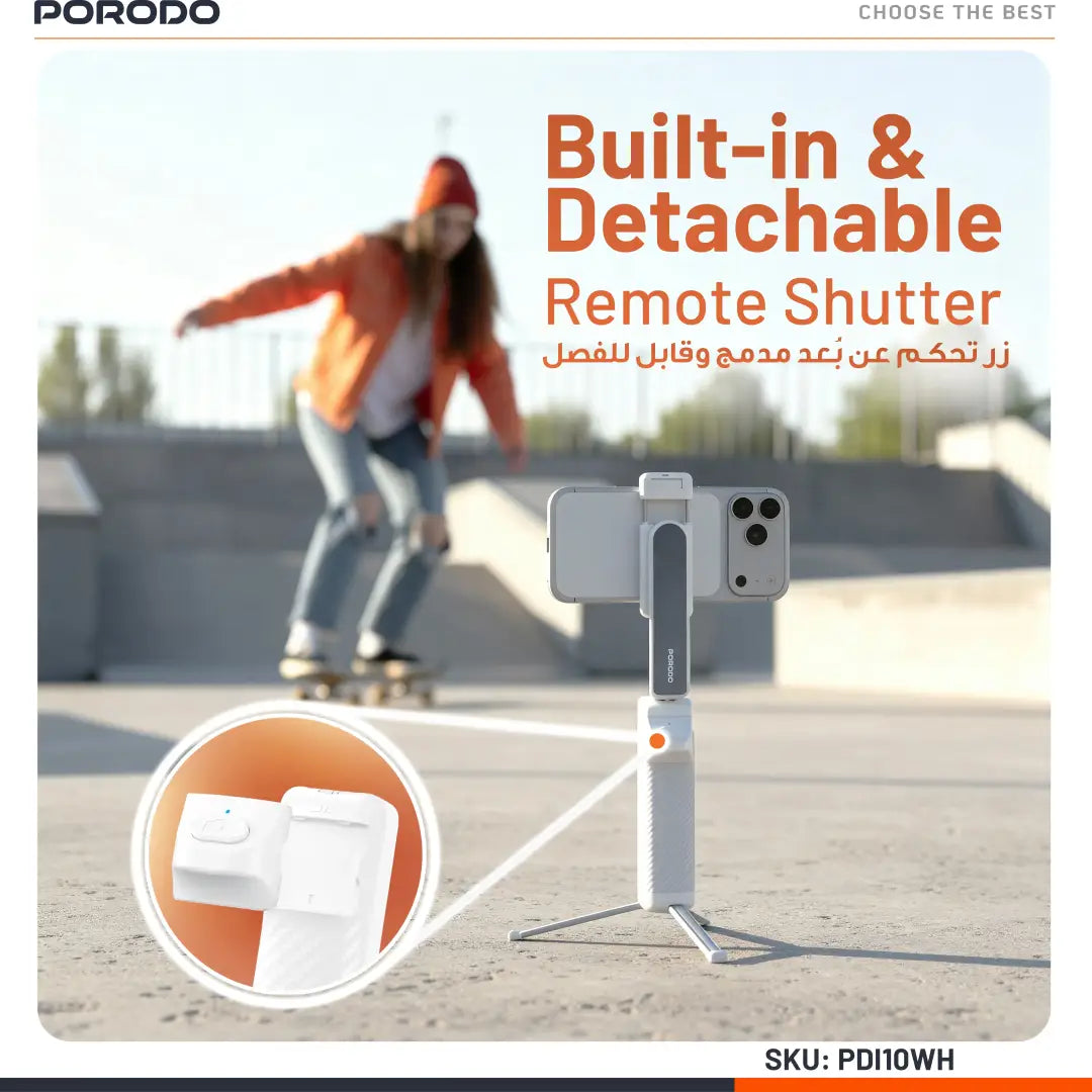 PORODO MALIBU SELFIE STICK WITH TRIPOD AND BT SHITTER BUTTON