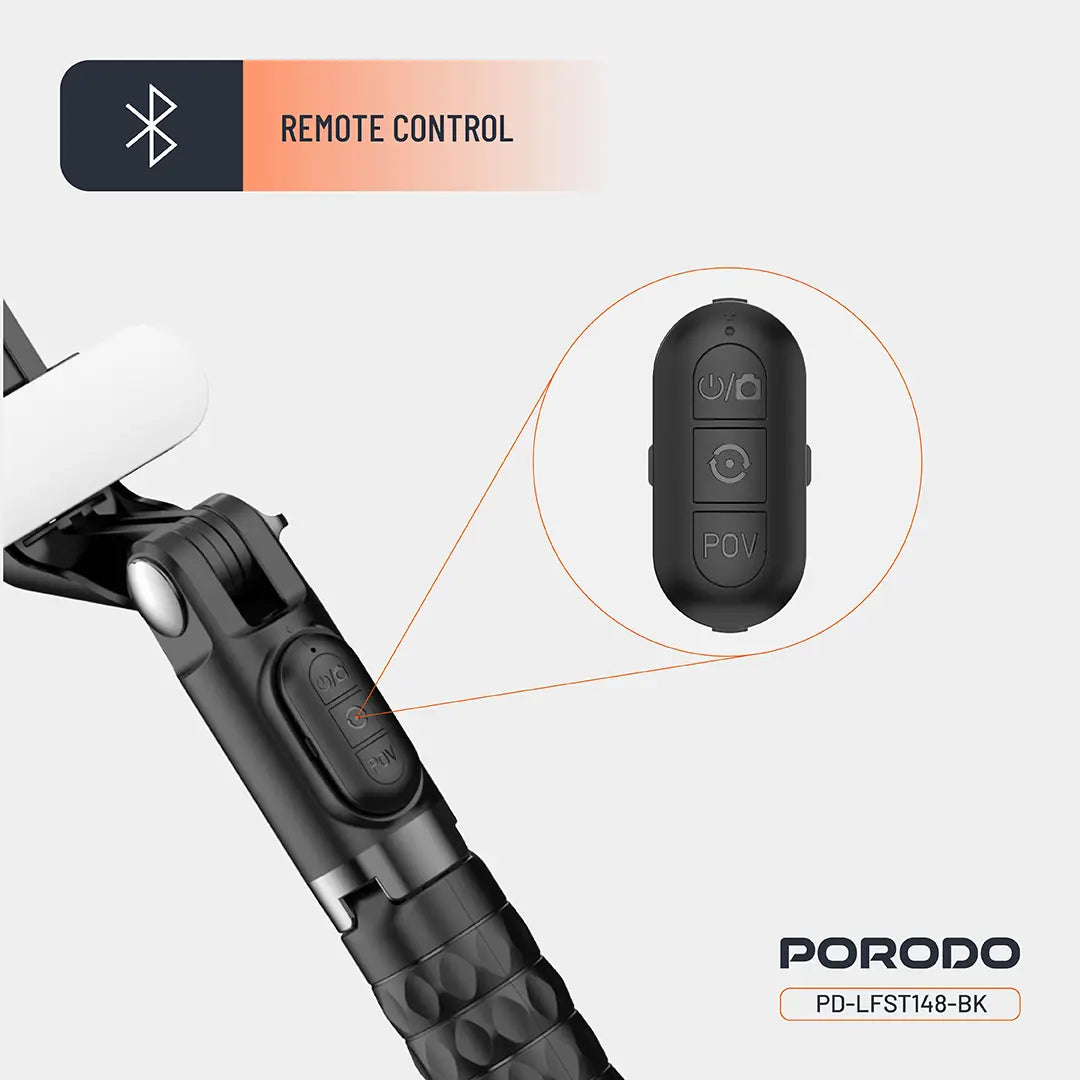 PORODO QUADBASE GOMBAL STABILIZER SELFIE STICK TRIPOD WITH FILL LIGHT&DETACHABLE REMOTE