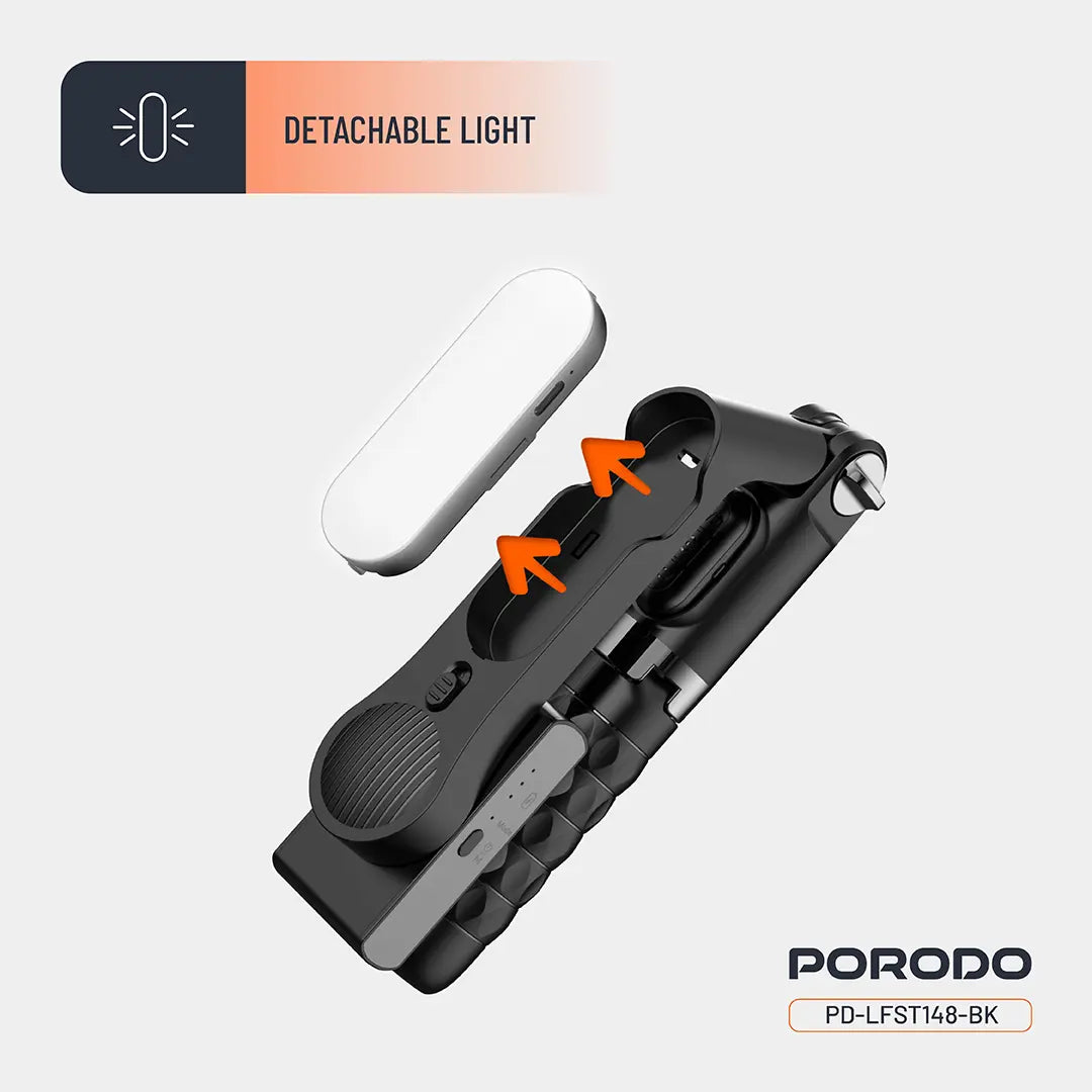 PORODO QUADBASE GOMBAL STABILIZER SELFIE STICK TRIPOD WITH FILL LIGHT&DETACHABLE REMOTE