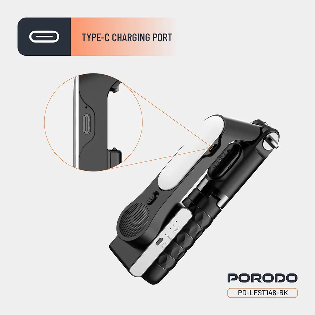 PORODO QUADBASE GOMBAL STABILIZER SELFIE STICK TRIPOD WITH FILL LIGHT&DETACHABLE REMOTE