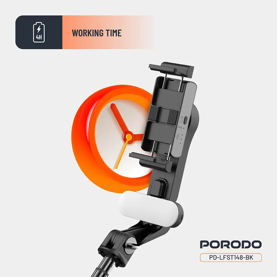 PORODO QUADBASE GOMBAL STABILIZER SELFIE STICK TRIPOD WITH FILL LIGHT&DETACHABLE REMOTE