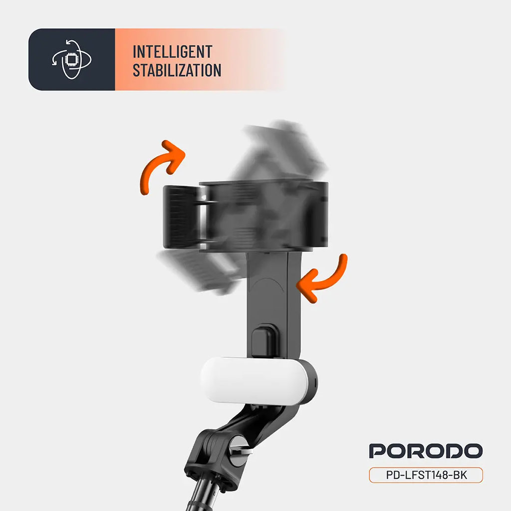 PORODO QUADBASE GOMBAL STABILIZER SELFIE STICK TRIPOD WITH FILL LIGHT&DETACHABLE REMOTE
