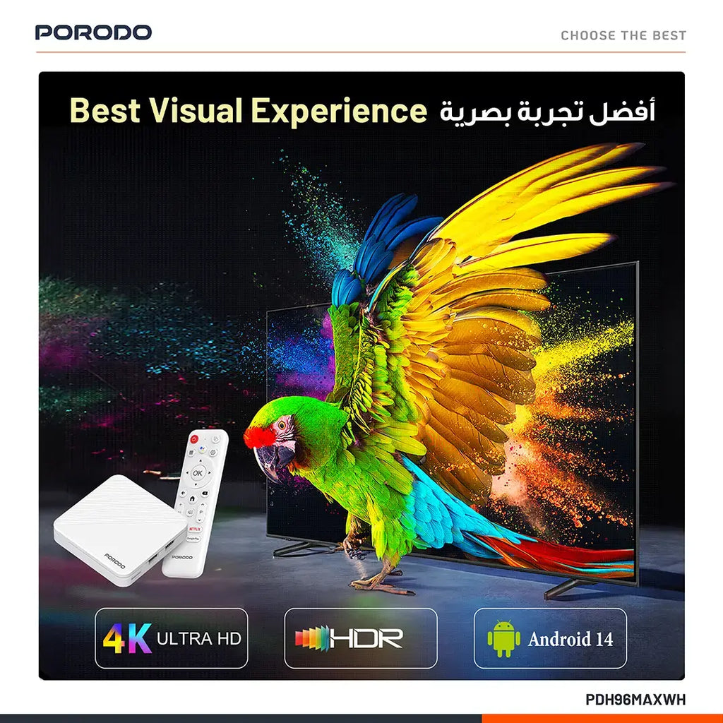 PORODO ECHOBOX 4K ANDROID TV BOX WITH 2GB+16GB STORAGE