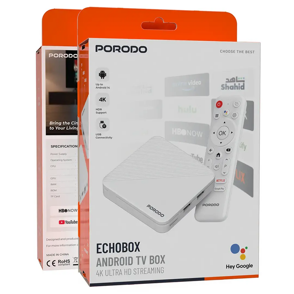 PORODO ECHOBOX 4K ANDROID TV BOX WITH 2GB+16GB STORAGE
