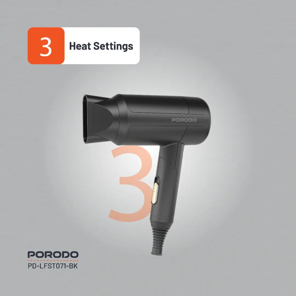 PORODO LIFESTYLE 1200W FOLDABLE HAIR DRYER 1.6M CABLE
