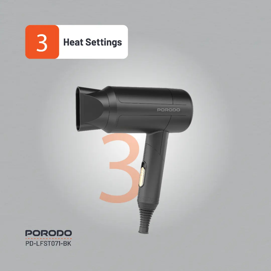 PORODO LIFESTYLE 1200W FOLDABLE HAIR DRYER 1.6M CABLE