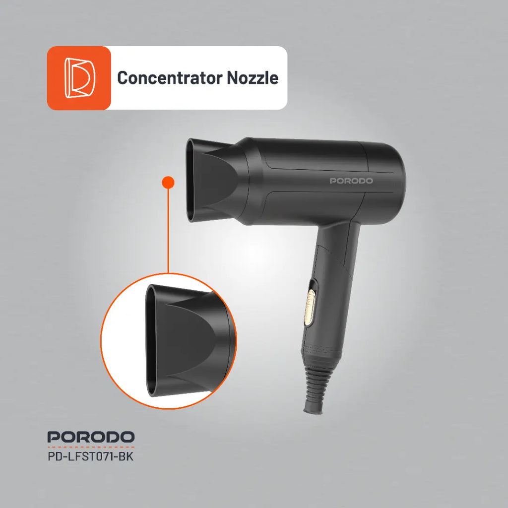 PORODO LIFESTYLE 1200W FOLDABLE HAIR DRYER 1.6M CABLE