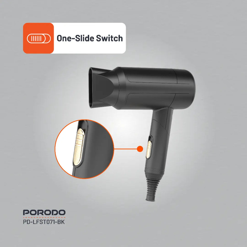 PORODO LIFESTYLE 1200W FOLDABLE HAIR DRYER 1.6M CABLE