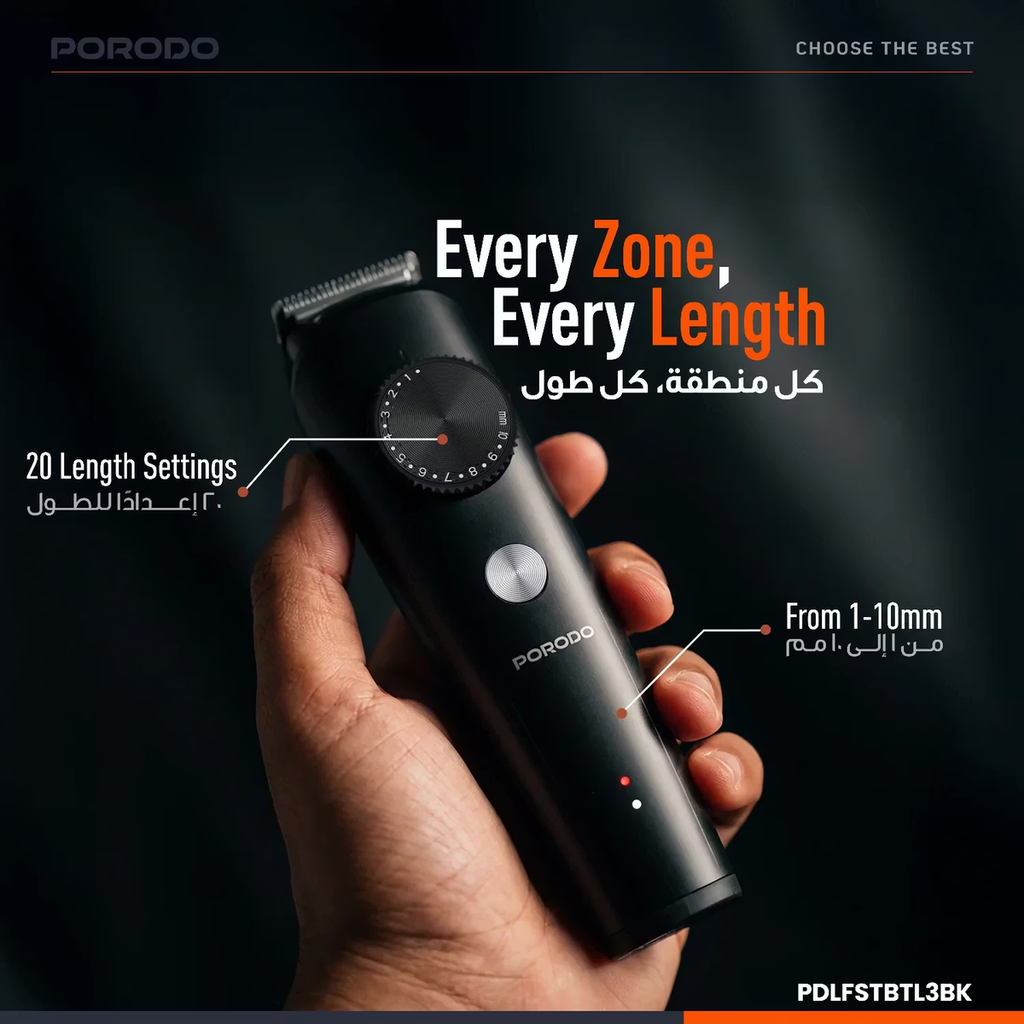 PORODO LIFESTYLE HAIR TRIMMER WITH DETACHABLE 1-10mm COMBS