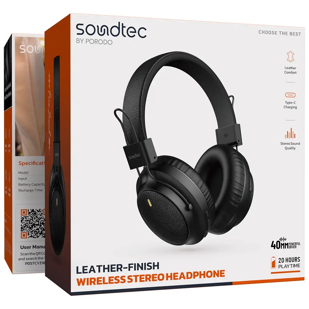 PORODO SOUNDTEX SMOOTH-TOUCH 400MAH BLUETOOTH HEADPHONE WITH LEATHER FINISH