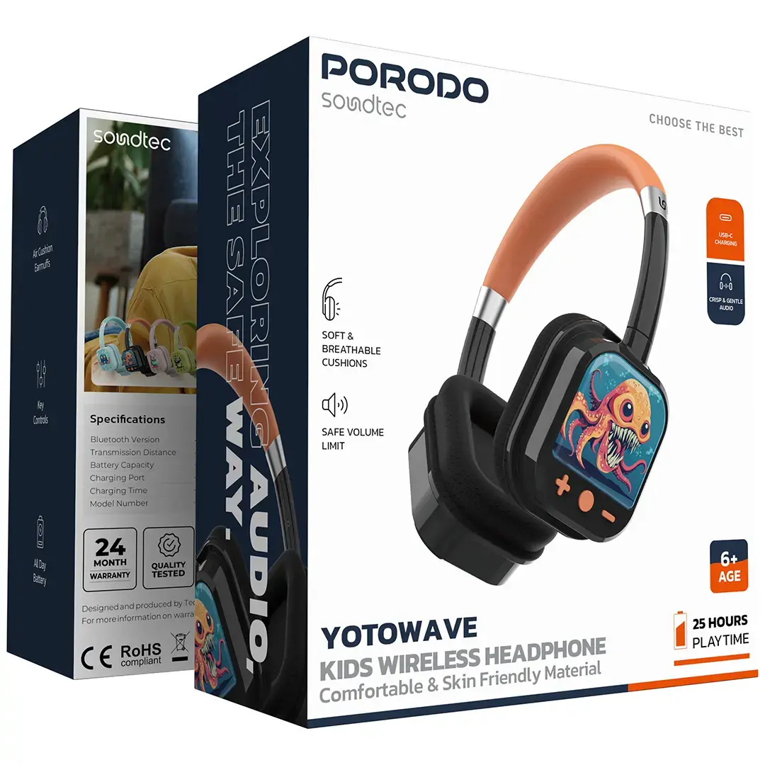 PORODO SOUNDTEC YOTOWAVE KIDS WIRELESS HEADPHONE BLACK+ORANGE