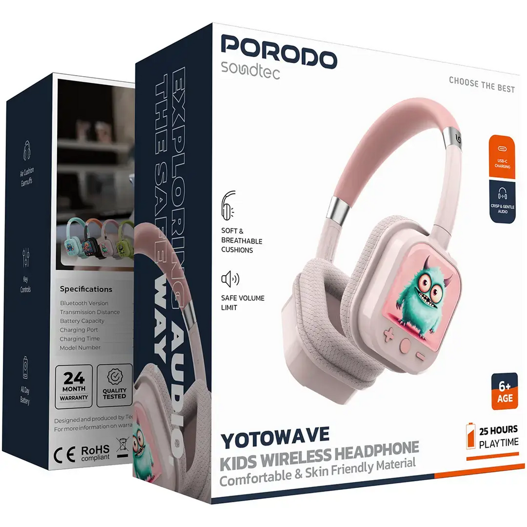 PORODO SOUNDTEC YOTOWAVE KIDS WIRELESS HEADPHONE PINK