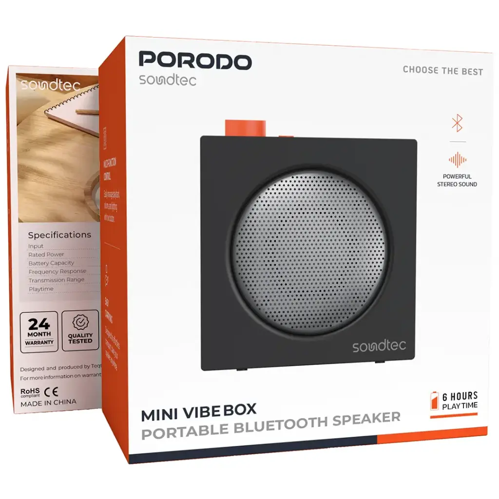 PORODO SOUNDTEC MINI VIBEBOX WIRELESS BT SPEAKER WITH 5W 800MAH