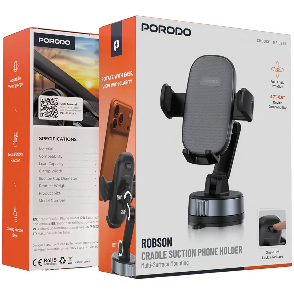porodo ROBSON CRADLE SUCTION car phone mount
