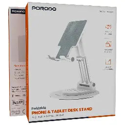 porodo foldable phone&tablet desk stand adjustable telescopic-WHITE