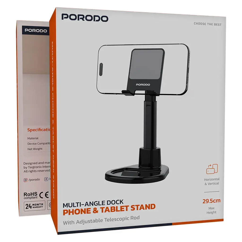 porodo multi-angle dock phone&tablet desk stand adjustable telescopic