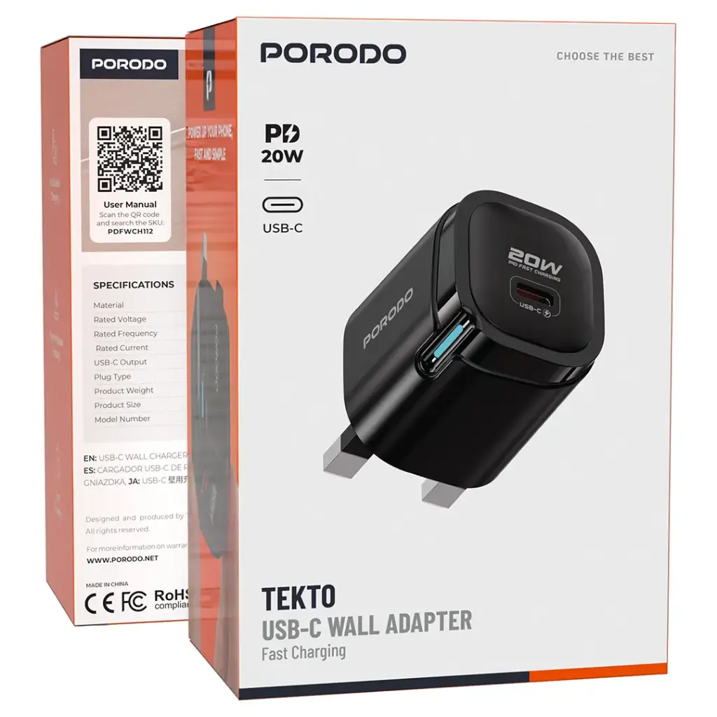 PORODO TEKTO PD 20W TYPE-C ADAPTOR