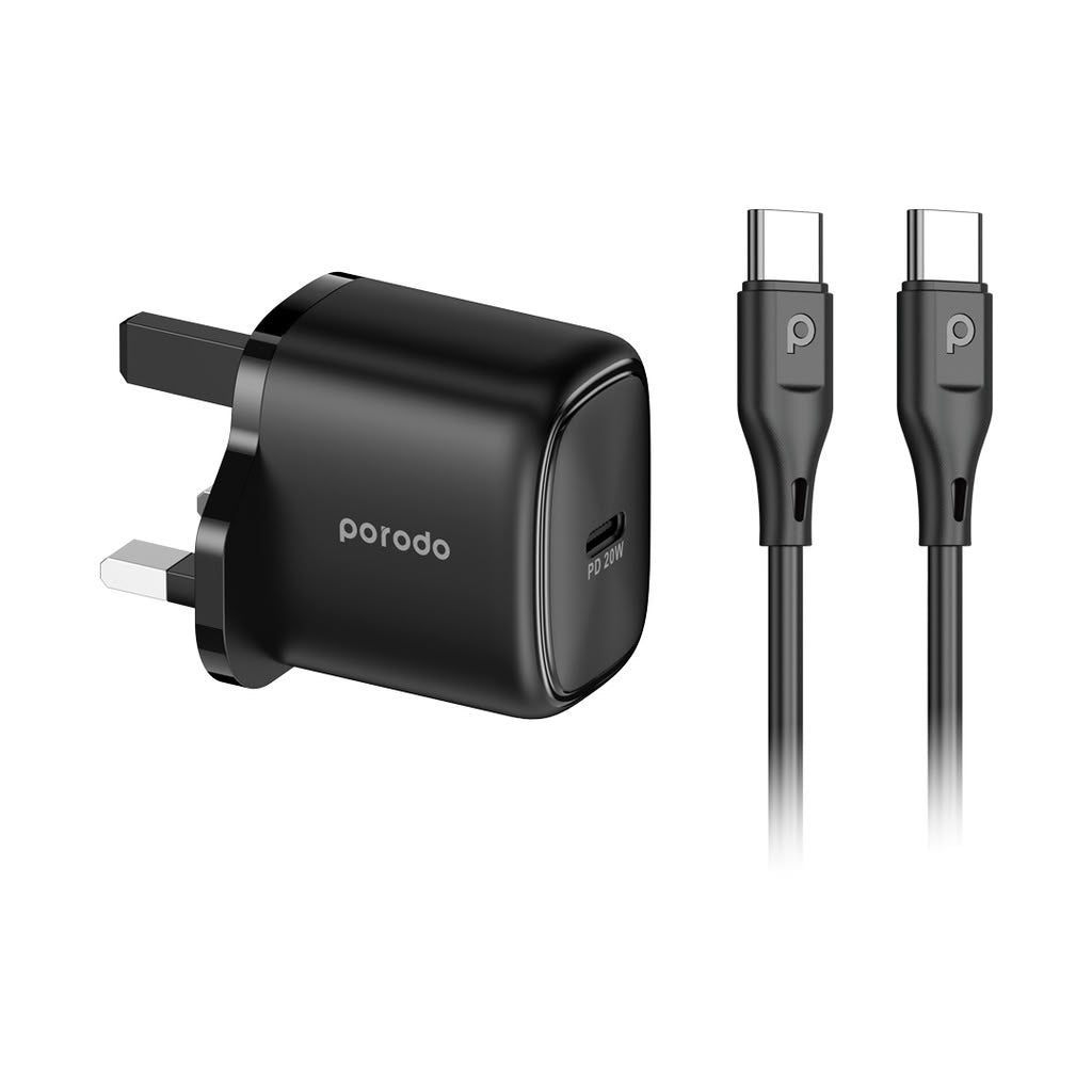PORODO TELTO PD 20W TYPE-C ADAPTOR WITH 1M C TO C CABLE