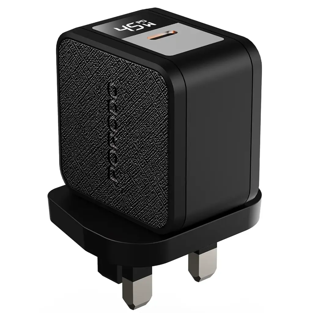 PORODO  QUANTUM 45W A+C UK GAN CHARGER WITH DIGITAL SCREEN