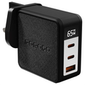 PORODO QUATUM 65 W C+C+A UK GAN CHARGER WITH DIGITAL SCREEN