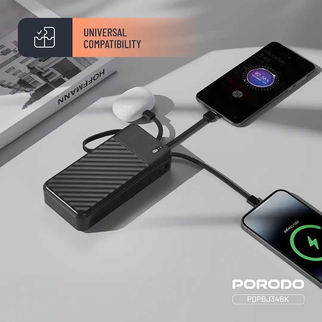 PORODO PIANO 20000MAH  MOVED POWERBANK WITH 4 WIRE