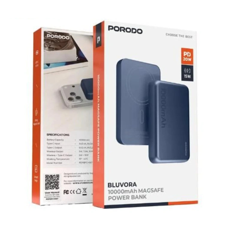 PORODO BLUVORA 15W WIRELESS + PD 20W MAGSAFE POWER BANK 10000MAH-BLUE