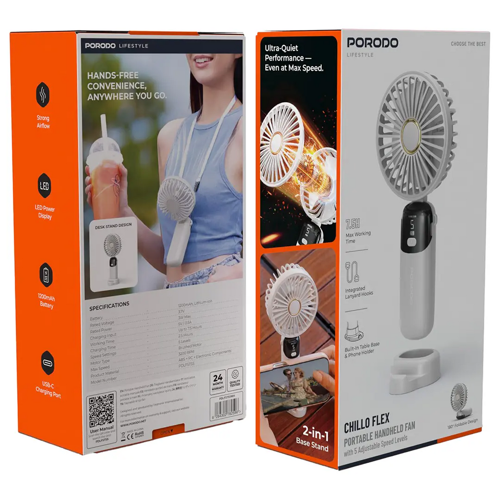 PORODO LIFESTYLE HANDHELD FAN PORTABLE WITH 1200MAH