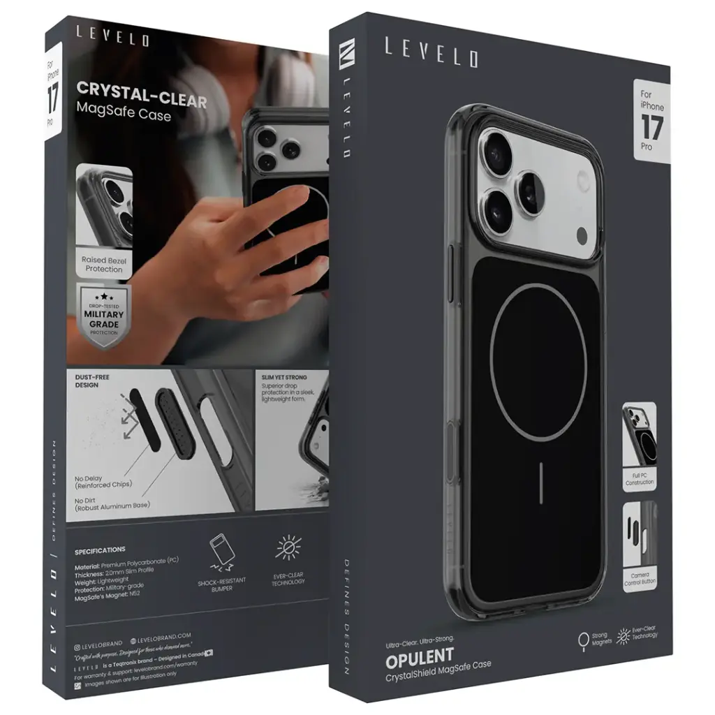 LEVELO OPULENT FULL PC MAGSAFE CASE IPHONE 17PRO-PHANTOM BLACK