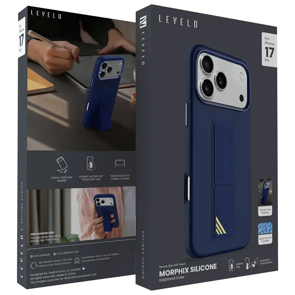 LEVELO MORPHIX SILICONE CASE WITH LEATHER GRIP IPHONE 17PROMAX-DARK BLUE