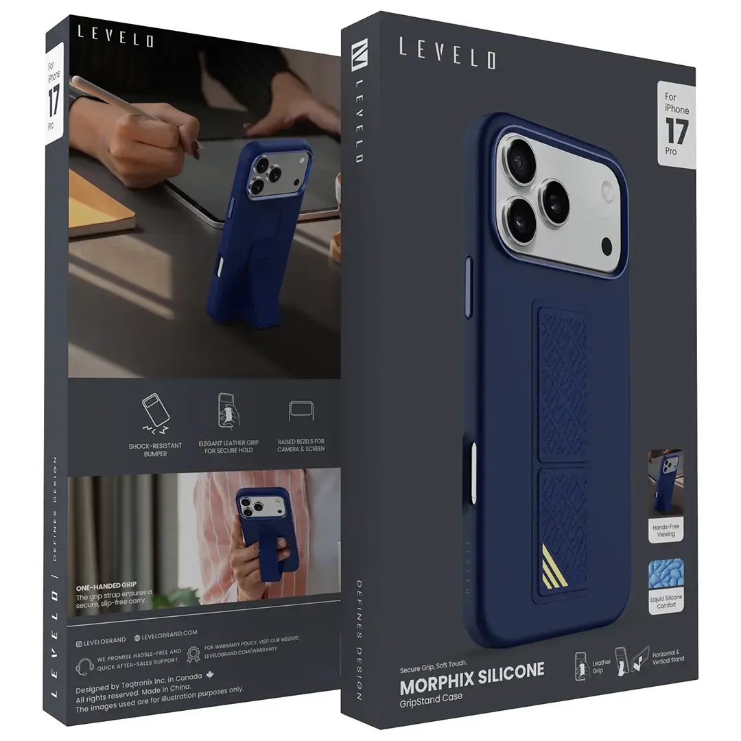 LEVELO MORPHIX SILICONE CASE WITH LEATHER GRIP IPHONE 17PROMAX-DARK BLUE