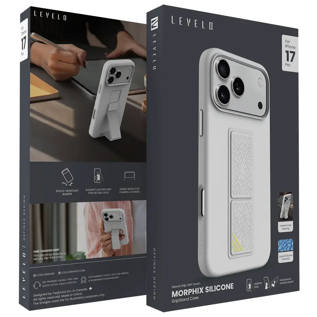 LEVELO MORPHIX SILICONE CASE WITH LEATHER GRIP IPHONE 17PROMAX-SILVER