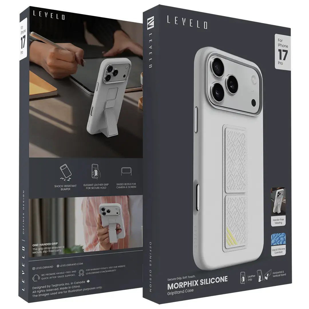 LEVELO MORPHIX SILICONE CASE WITH LEATHER GRIP IPHONE 17PROMAX-SILVER