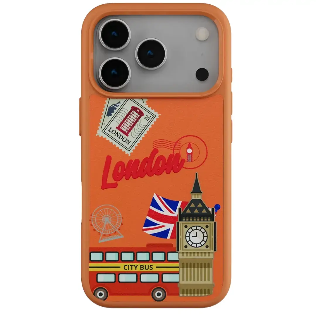 LEVELO VALLO PU LEATHER CASE WITH LONDON EMBROIDERY DESIGN 17PRO-SUNRISE ORANGE