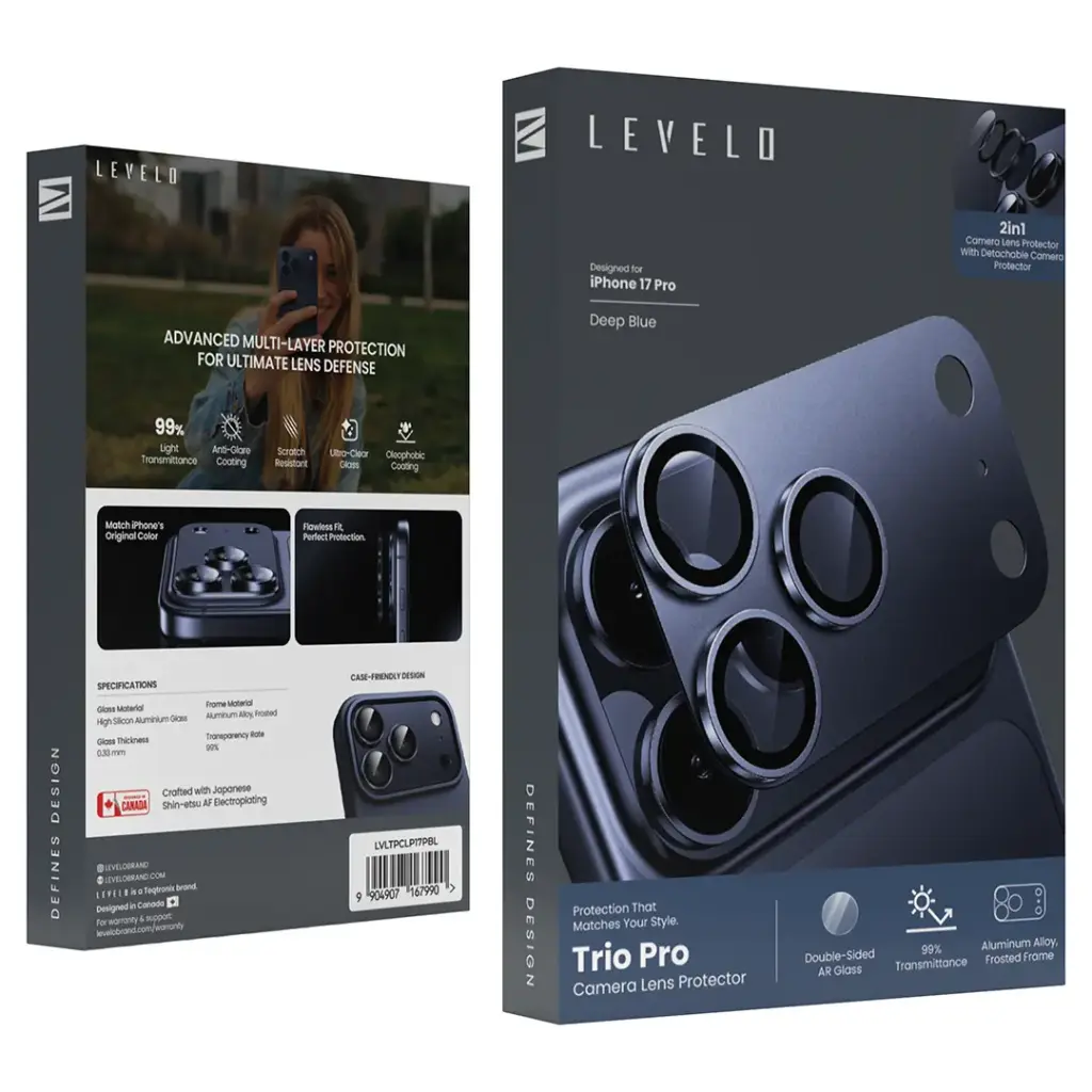 LEVELO TRIO PRO 2in1  CAMERA LENS PROTECTOR WITH DETACHABLE CAMERA PROTECTOR 17PRO-DARK BLUE
