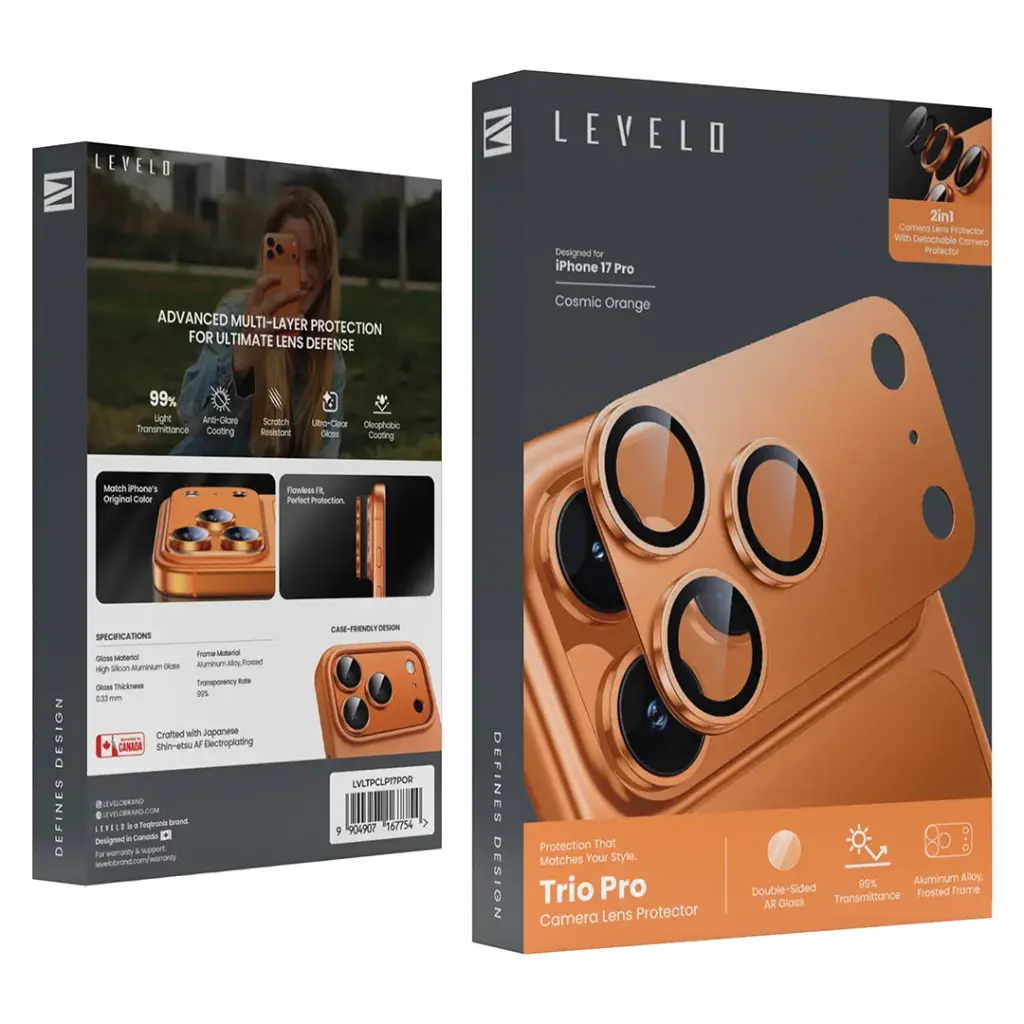 LEVELO TRIO PRO 2in1  CAMERA LENS PROTECTOR WITH DETACHABLE CAMERA PROTECTOR 17PRO-ORANGE