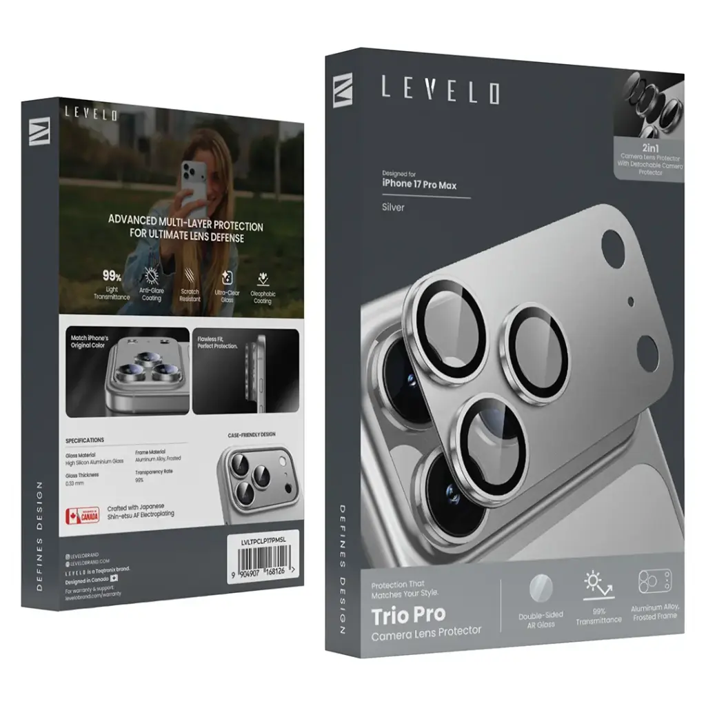 LEVELO TRIO PRO 2in1  CAMERA LENS PROTECTOR WITH DETACHABLE CAMERA PROTECTOR 17PROMAX-SILVER